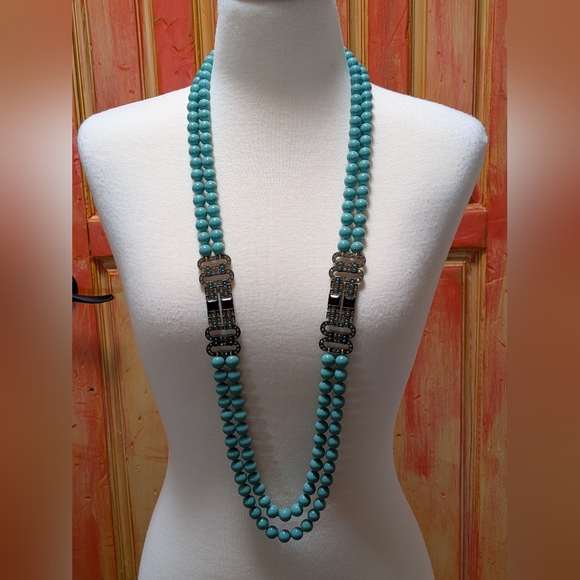 Heidi Daus Turquoise Colored Double Strand Necklace with Swarovski Accents - Picture 5 of 5